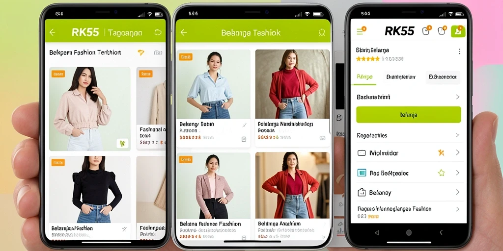 Antarmuka RK55 menampilkan produk fashion stylish dan modern.