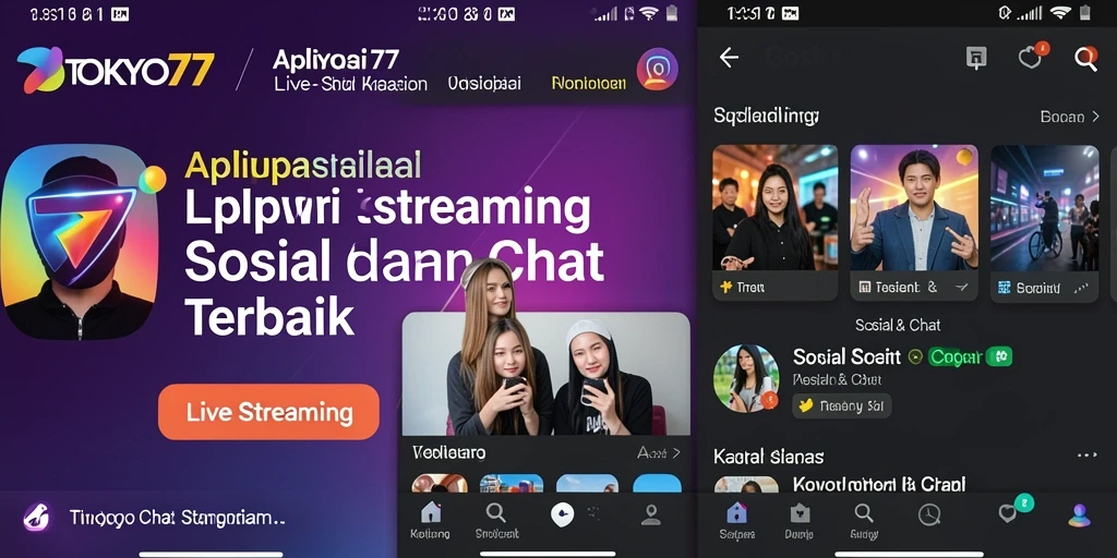 Tampilan antarmuka utama TOKYO77 dengan fitur Live Streaming yang menarik.